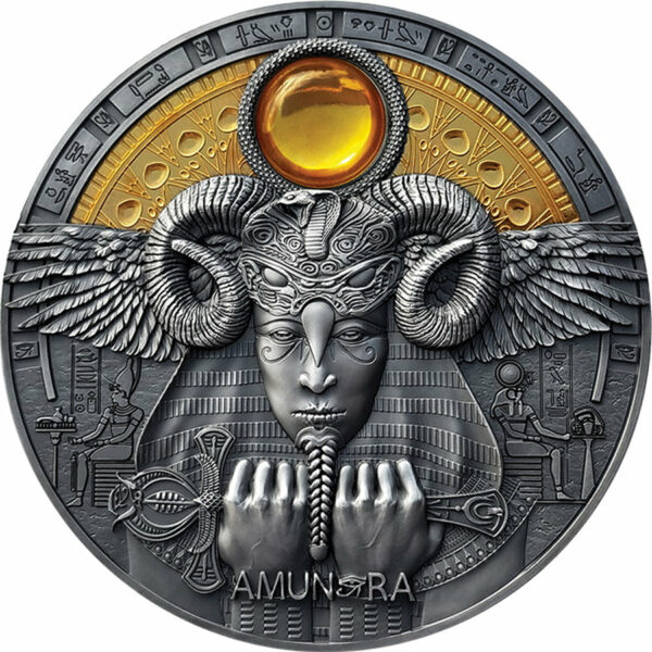 2020 Niue 3 Ounce Amun-Ra Divine Faces of the Sun Antique Finish Silver Coin