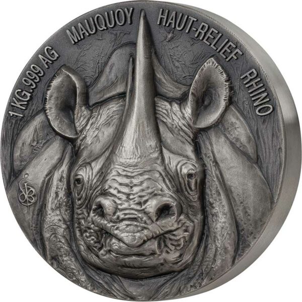 2020 Ivory Coast 1 Kilogram African Big 5 Rhino Mauquoy Mint High Relief Silver Proof Coin