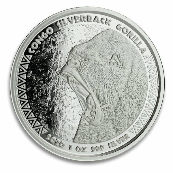 2020 Congo 1 Ounce Silverback Gorilla BU .999 Silver Coin