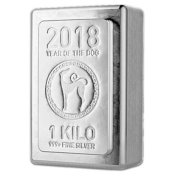 2018 Heraeus 1 Kilogram Lunar Year of the Dog Silver Bar