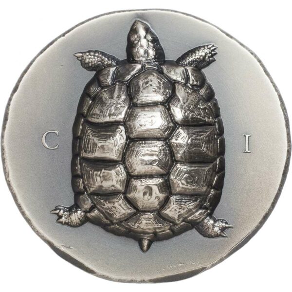 2020 Cook Islands 1 Ounce Tortoise Ultra High Relief Antique Finish Silver Coin
