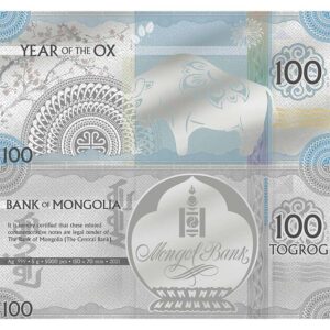 2010 Mongolia 5 Gram Year of the Ox Minted Silver Bank Note