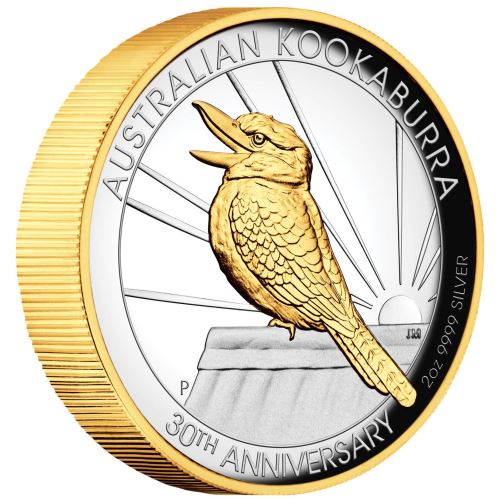 2020 Australia 2 Ounce Kookaburra Gold Gilded High Relief Silver Proof Coin