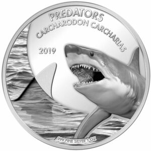 2019 Democratic Congo 1 Ounce Predators Great White Shark (Carcharodon Charcharias) Silver Coin