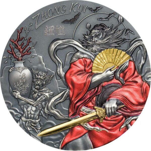 2020 Cook Islands 3 Ounce Zhong Kui Asian Mythology Gilded Ultra High Relief Silver Coin