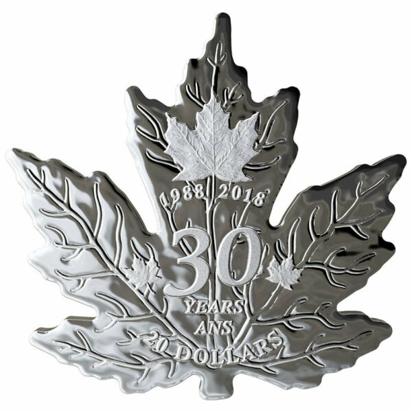 2018 Canada 1 Ounce 30th Anniversary Maple Leaf Shaped Silver Proof Coin
