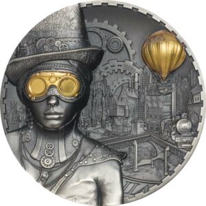 2020 Cook Islands 3 Ounce Steampunk Ultra High Relief Gilded Antique Finish Silver Coin