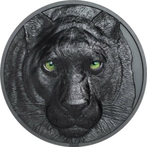 2020 Palau 2 Ounce Hunters by Night Black Panther Obsidian Black Silver Coin
