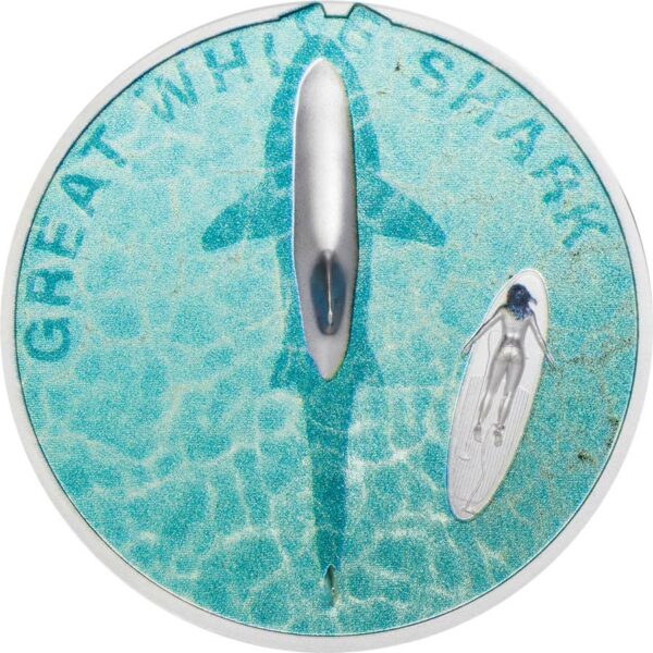 2021 Palau 1 Ounce Great White Shark High Relief Silver Proof Coin