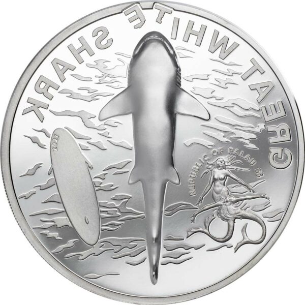 2021 Palau 1 Ounce Great White Shark High Relief Silver Coin