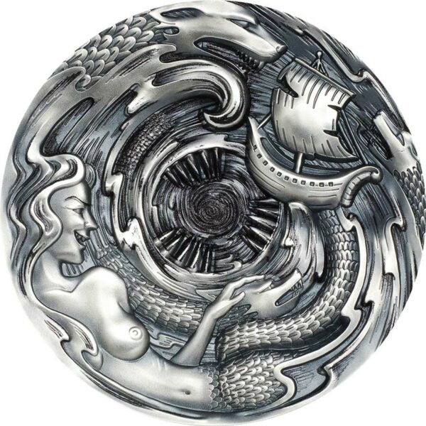 2020 Palau 3 Ounce Scylla and Charybdis High Relief Antique Finish Silver Coin