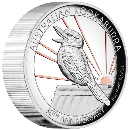 2020 Australia 5 Ounce 30th Anniversary Kookaburra Gilded High Relief Silver Proof Coin