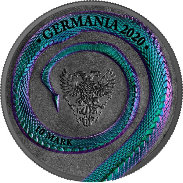 2020 Germania 2 Ounce Germania Beasts Fafnir Chameleon 10 Marks BU Silver Round