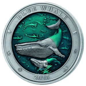 2020 Barbados 3 Ounce Underwater World "Blue Whale" Enamelled Silver Coin