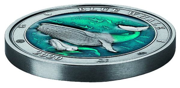 2020 Barbados Underwater World Blue Whale Enamel Silver Coin