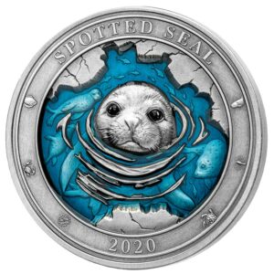 2020 Barbados 3 Ounce Underwater World "Spotted Seal" Enamelled Silver Coin