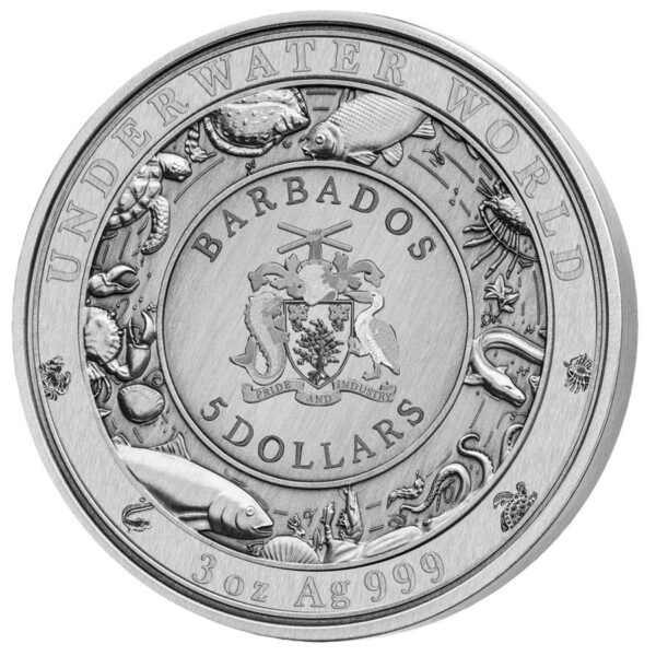 2020 Barbados 3 Ounce Underwater World "Spotted Seal" Enamel Silver Coin