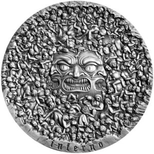 2020 Cameroon 5 Ounce Divine Comedy Dante's Inferno High Relief Antique Finish Silver Coin