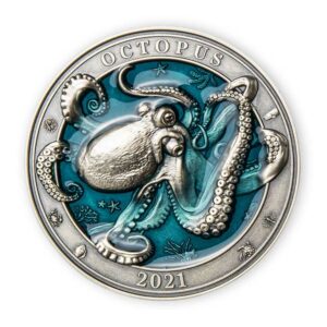 2021 Barbados 3 Ounce Mystery of the Sea - Octopus Enamelled Silver Coin