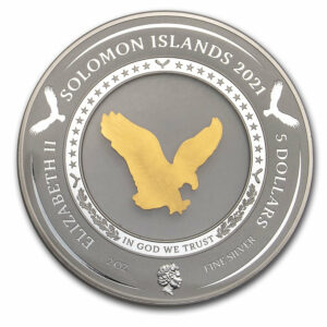 2021 Solomon Islands 2 Ounce 35th Ann "Embracing Gold Eagle" Silver Coin