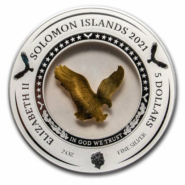 2021 Solomon Islands 2 Ounce 35th Ann Embracing Gold Eagle Silver Coin