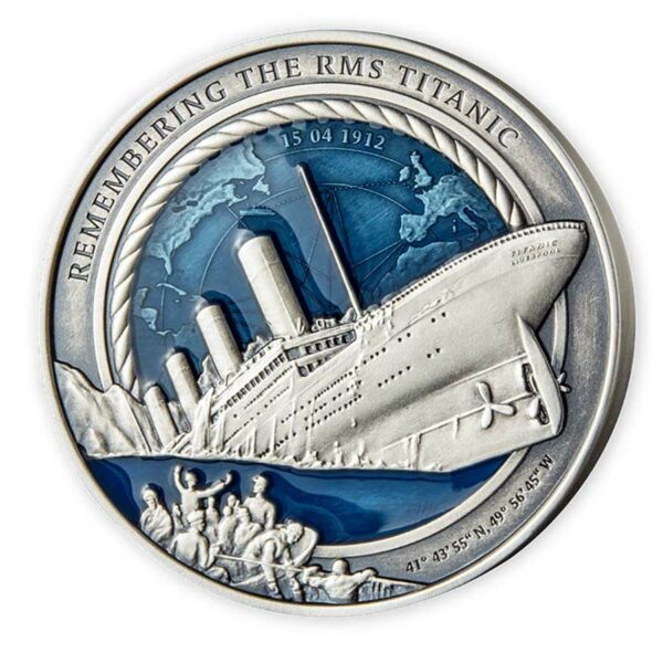 2021 Solomon Islands 3 Ounce Remembering the RMS Titanic Enamelled Silver Coin