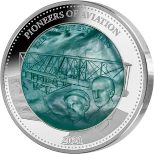 2021 Solomon Islands 5 Ounce Pioneers of Aviation Wright Brothers Mother of Pearl Silver Proof Coin