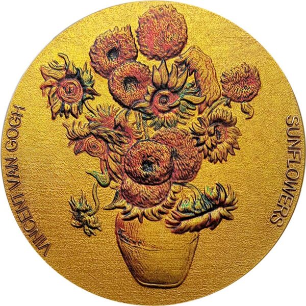 2020 Ghana 2 Ounce Vincent Van Gogh "Sunflowers" Gilded Silver Coin