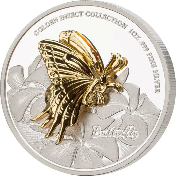 2021 Samoa 3 X 1 Ounce Golden Insect 3D Shaped Butterfly Silver Proof Coin