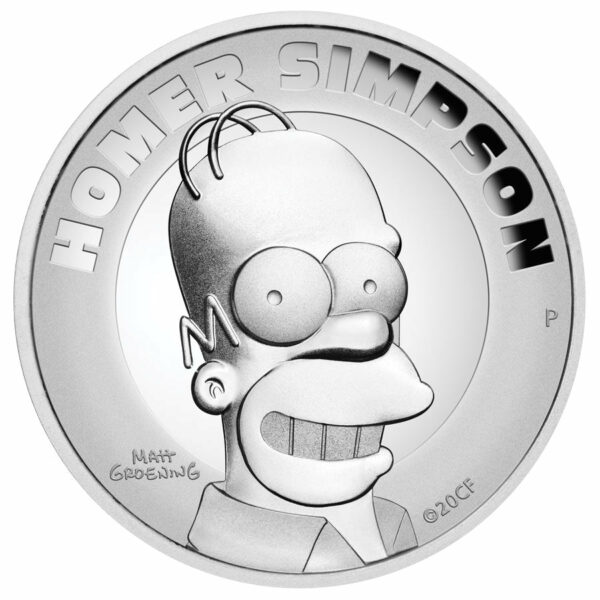 2021 Tuvalu 2 Ounce Homer Simpson High Relief Silver Proof Coin