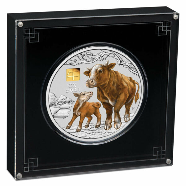 2021 Australian 1 Kilo Year of the Ox Colored Gold Privy Mark Silver Coin
