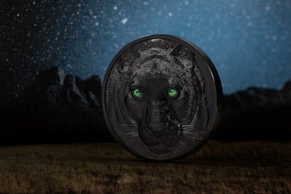 2021 Palau 1 Kilogram Hunters by Night Panther Obsidian Black Silver Coin