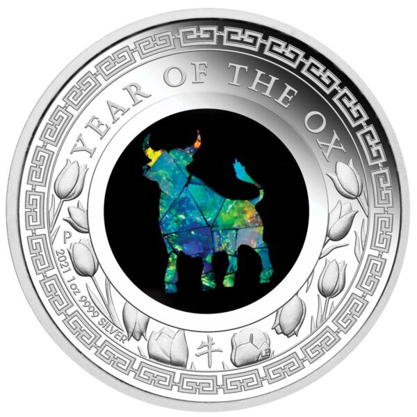 2021 Australia 1 Ounce Lunar Ox Opal Series Silver Proof Coin