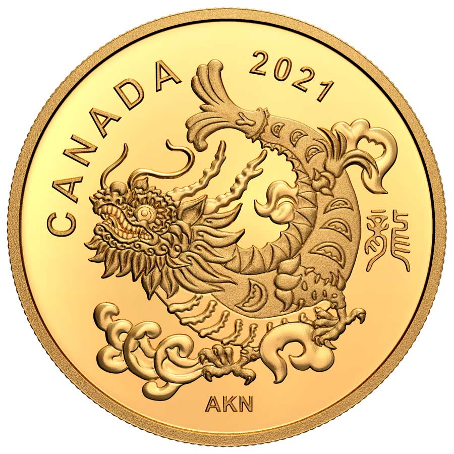 2021 Canada 1 Gram Triumphant Dragon Gold Proof Coin