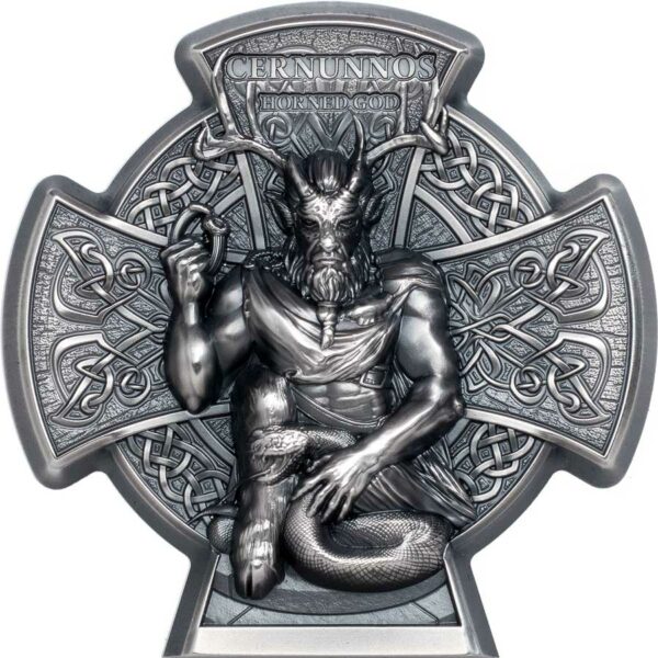 2021 Isle of Man 3 Ounce Cernunnos Horned God High Relief Antique Finish Silver Coin