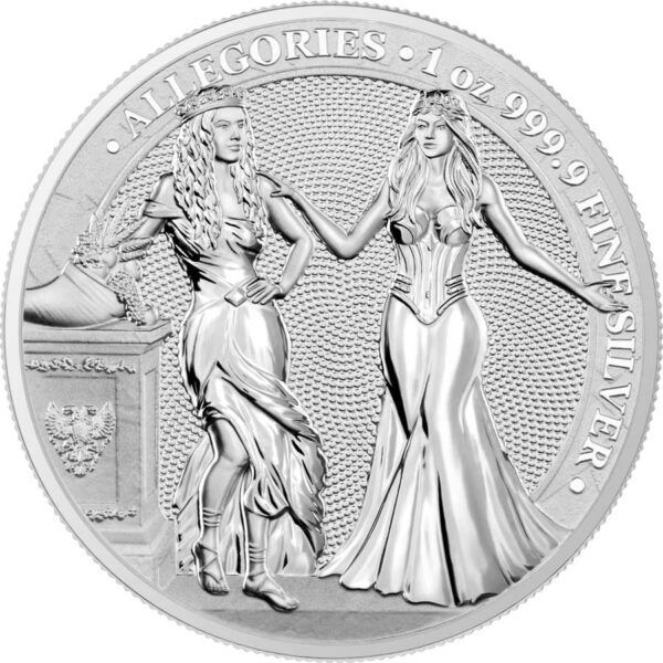 2020 Germania 1 Ounce Allegories Italia & Germania 5 Marks .9999 Silver Round