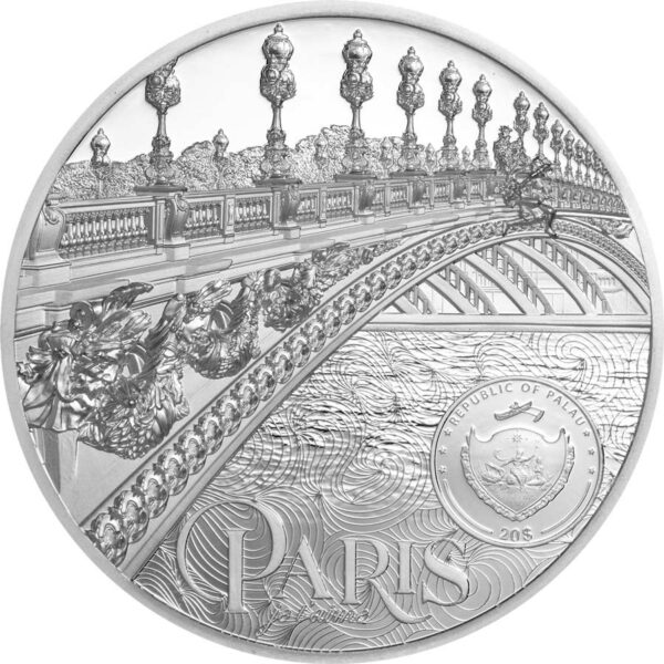 2021 Palau 3 Ounce Tiffany Art Metropolis - Paris Ultra High Relief Silver Coin