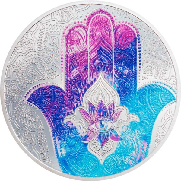 2021 Palau 1 Ounce Hand of Hamsa Color Silver Proof Coin