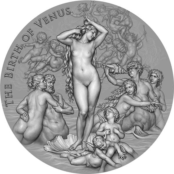 2021 Cameroon 2 Ounce Birth of Venus Celestial Beauty High Relief Antique Finish Silver Coin