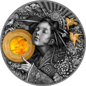 2021 Niue 3 Ounce Amaterasu Goddess of the Sun High Relief Antique Finish Silver Coin