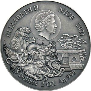 2021 Niue 2 Ounce Shaolin Tiger Martial Arts High Relief Silver Coin