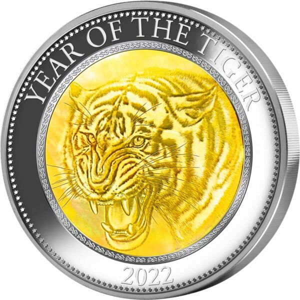 2022 Cook Islands 5 Ounce Lunar Year of the Tiger Mother of Pearl Silver Proof Coin
