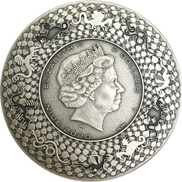 Aztec Dragon High Relief Antique Finish Silver Coin
