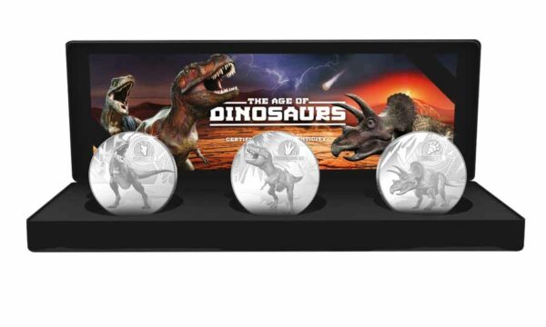 2021 Solomon Islands 3 X 1 Ounce Dinosaurs Silver Proof Coin Collection