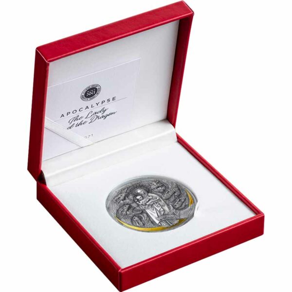 2021 Cameroon 3 Ounce Apocalypse Lady & the Dragon High Relief Gilded Silver Coin