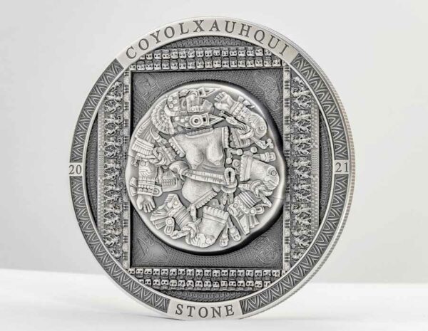 2021 Cook Islands 3 Ounce Aztec Coyolxauhqui Stone Silver Coin