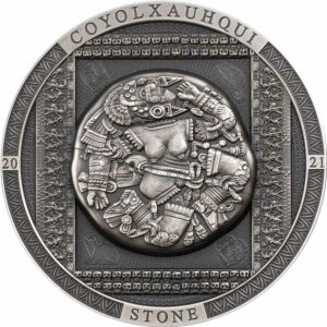 2021 Cook Islands 3 Ounce Aztec Coyolxauhqui Stone High Relief Antique Finish Silver Coin