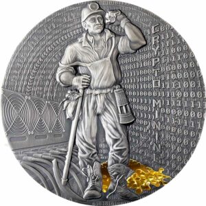 2021 Niue 50 Gram Crypto Mining Gilded Antique Finish Silver Coin