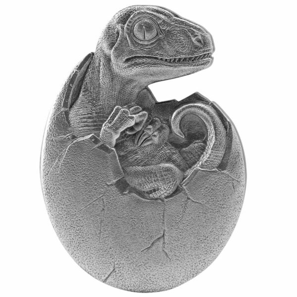 2021 Chad 2 Ounce Hatched Series Velociraptor High Relief Antique Finish Silver Coin