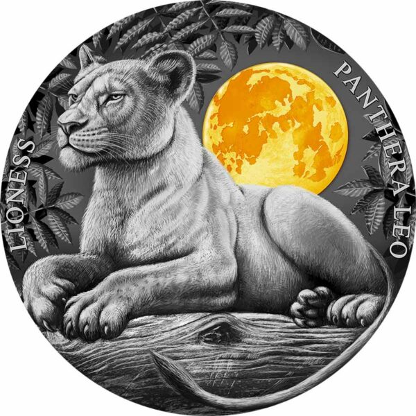 2021 Niue 2 Ounce Lioness High Relief Gilded Antique Finish Silver Coin